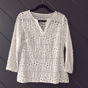 Chico’s Women's White Eyelet Embroidered Blouse 100% Cotton Small